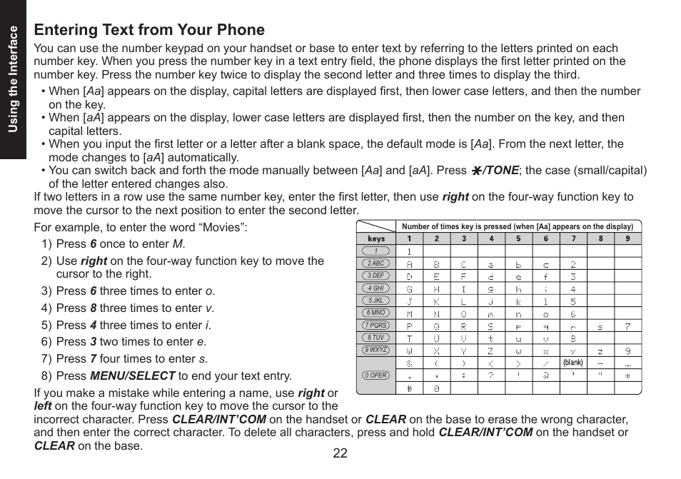 Entering text from your phone, Entering.text.from.your.phone | Uniden DECT1588 User Manual | Page 22 / 72