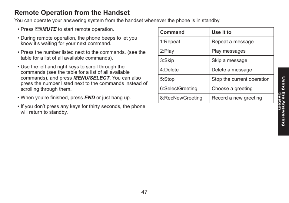 Remote operation from the handset, Remote.operation.from.the.handset | Uniden DECT1588 User Manual | Page 47 / 72