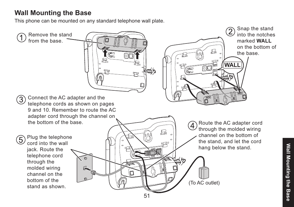 Wall mounting the base, Wall.mounting.the.base | Uniden DECT1588 User Manual | Page 51 / 72