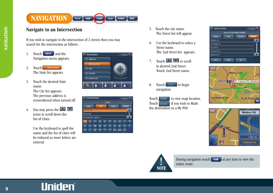 Navigation | Uniden GNS8350 User Manual | Page 16 / 46