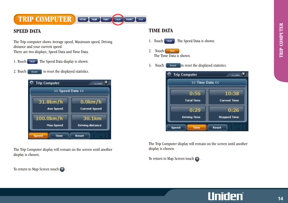 Trip computer | Uniden GNS8350 User Manual | Page 21 / 46