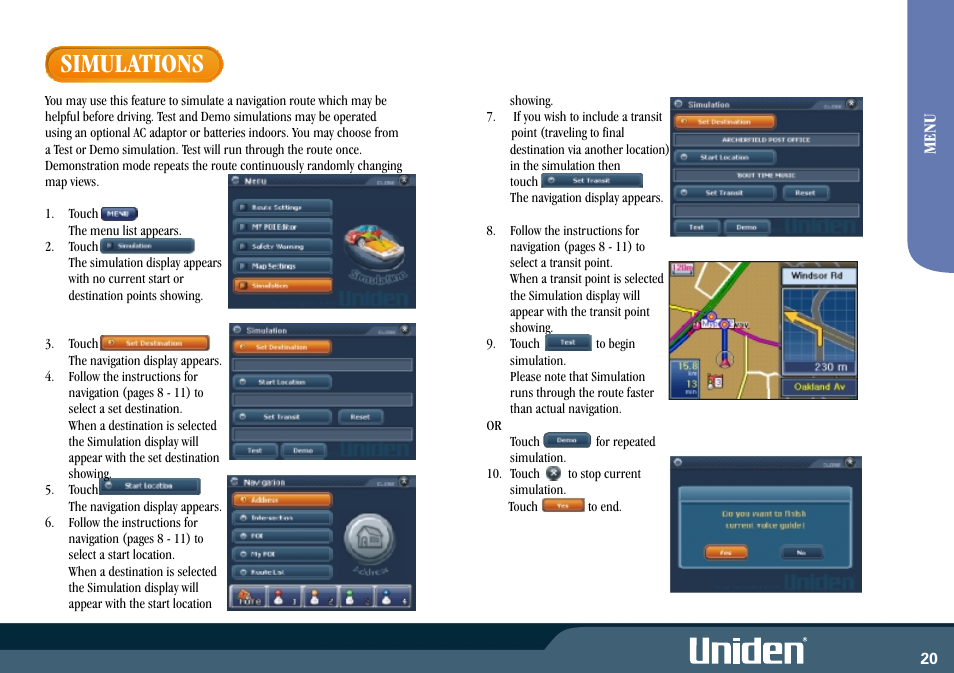 Simulations | Uniden GNS8350 User Manual | Page 27 / 46