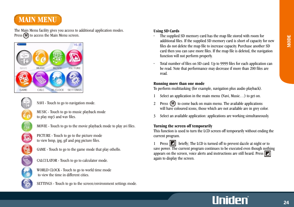 Main menu | Uniden GNS8350 User Manual | Page 31 / 46