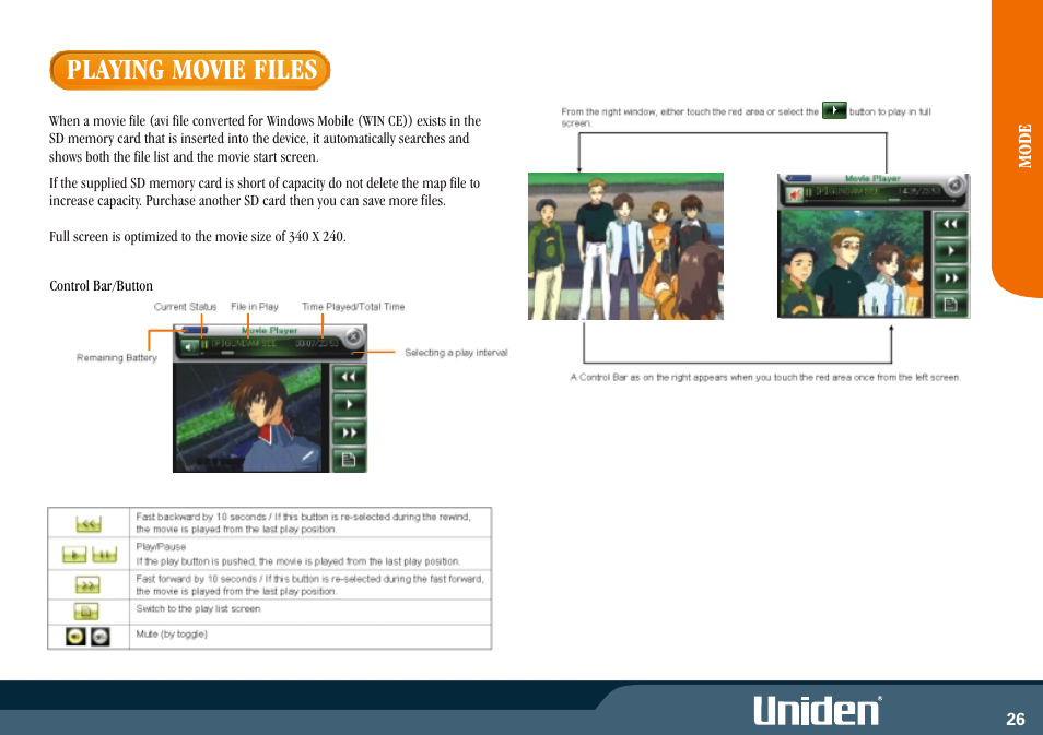 Playing movie files | Uniden GNS8350 User Manual | Page 33 / 46