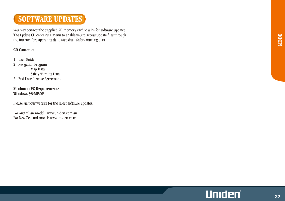 Software updates | Uniden GNS8350 User Manual | Page 39 / 46