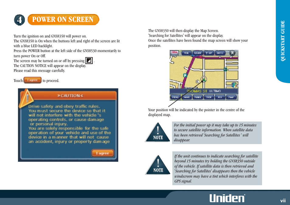 Power on screen | Uniden GNS8350 User Manual | Page 7 / 46