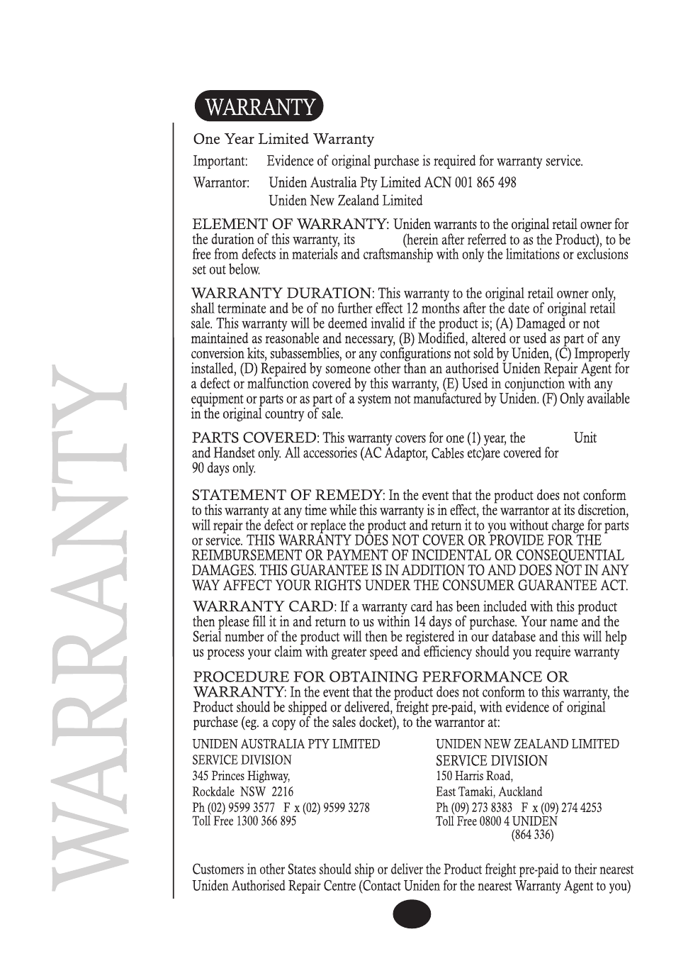 Uniden FP099 User Manual | Page 11 / 12
