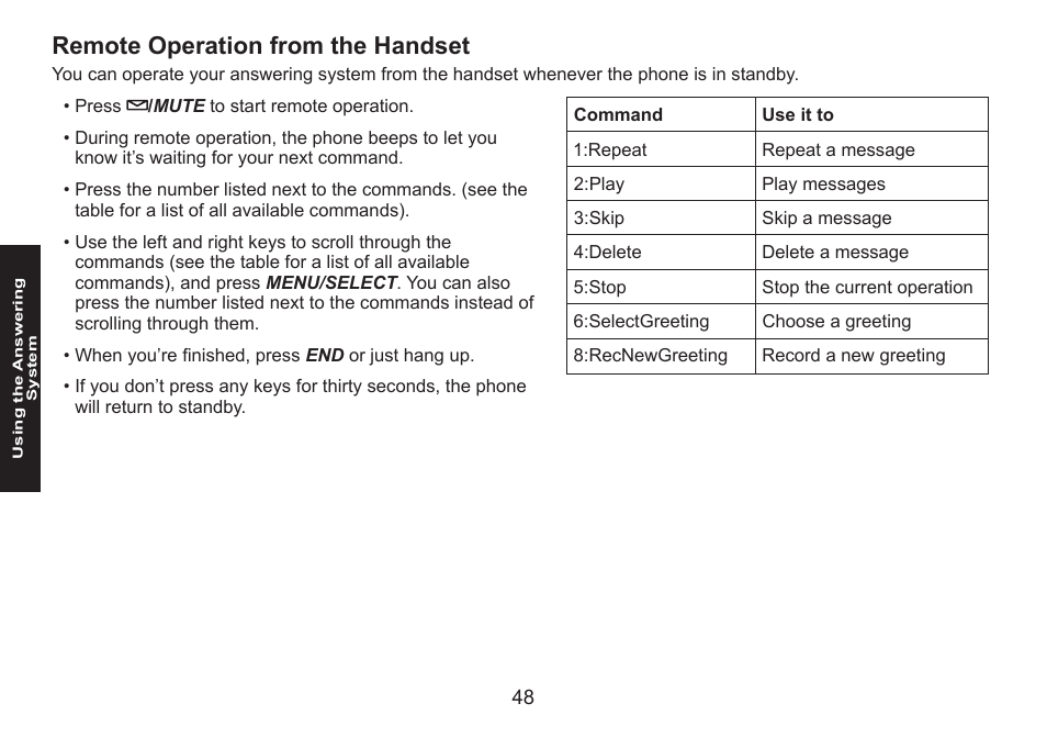 Remote operation from the handset, Remote.operation.from.the.handset | Uniden DECT1580 Series User Manual | Page 48 / 76