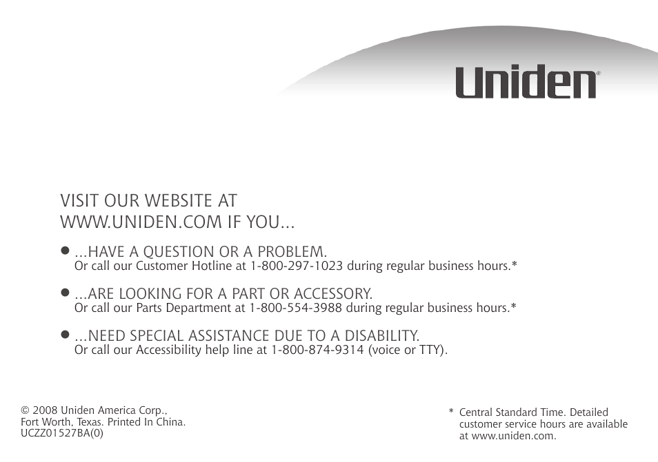 Back.cover | Uniden DECT1580 Series User Manual | Page 76 / 76