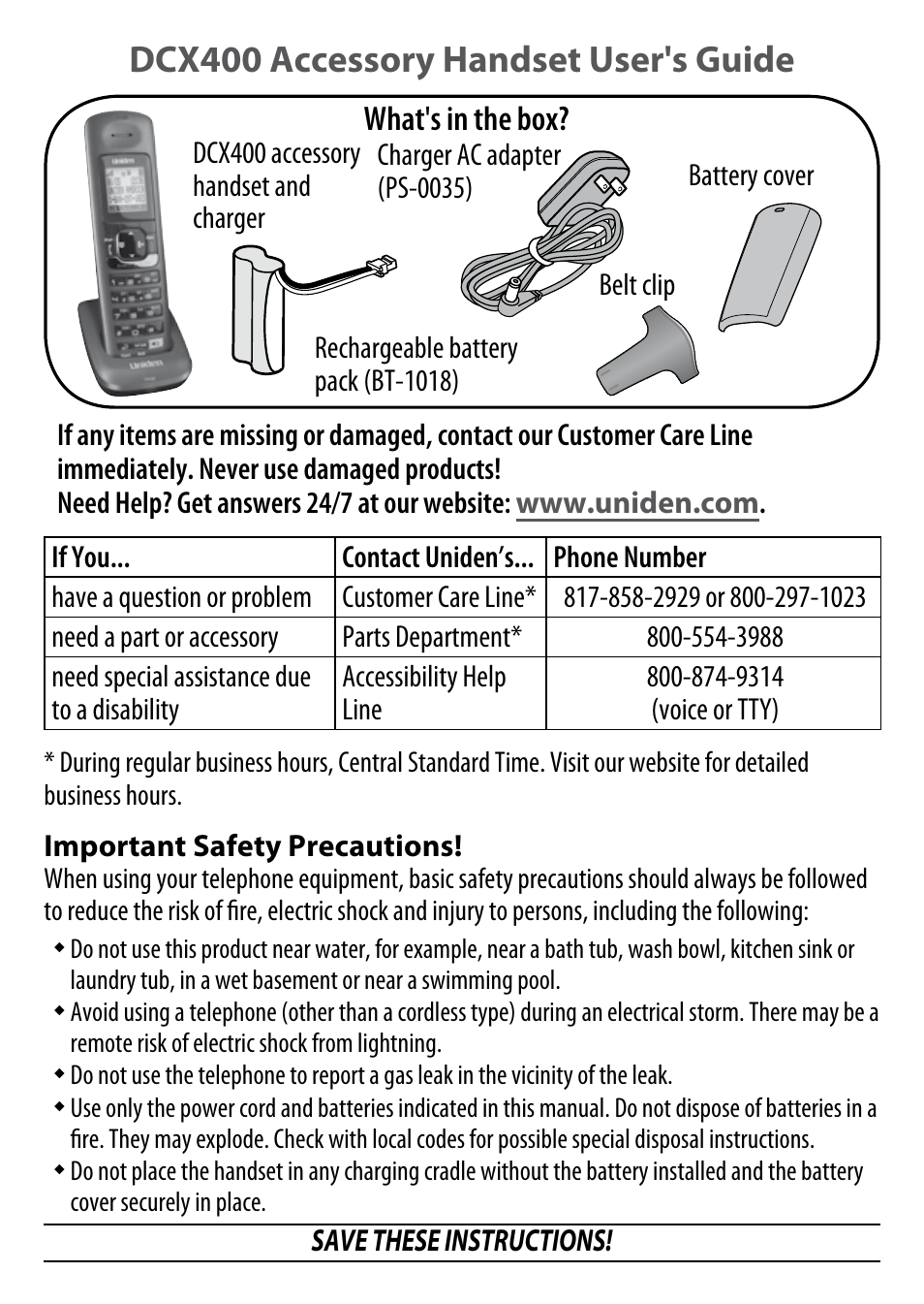 Uniden BT-1018 User Manual | 8 pages