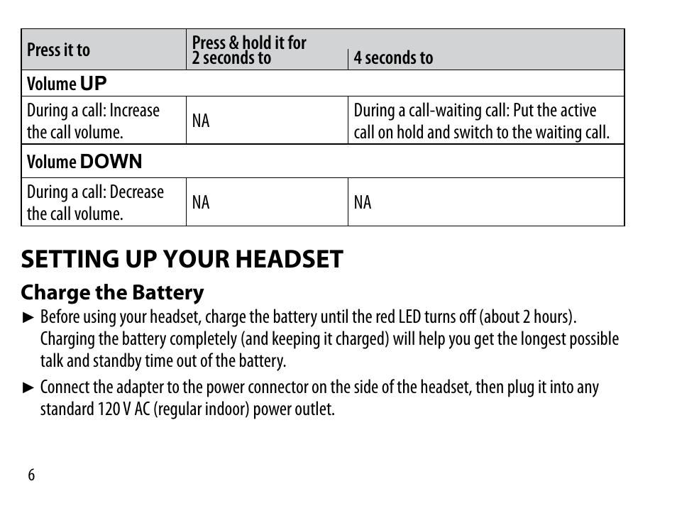 Setting up your, Headset, Charge the battery | Setting up your headset | Uniden BT230 User Manual | Page 6 / 20