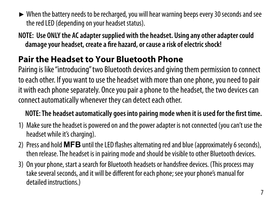 Pair the headset to your, Bluetooth phone | Uniden BT230 User Manual | Page 7 / 20