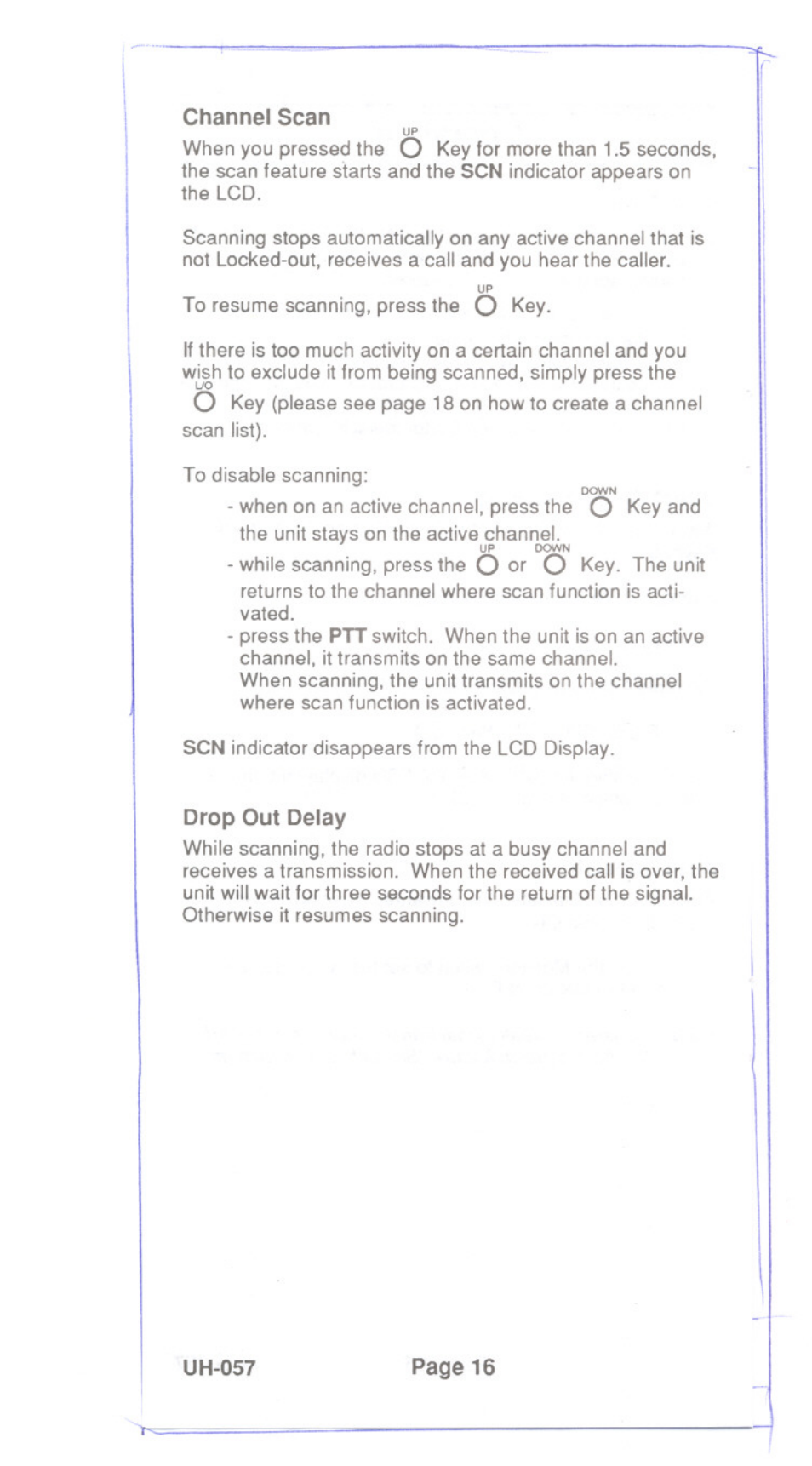 Drop out delay | Uniden UH-057 User Manual | Page 18 / 44