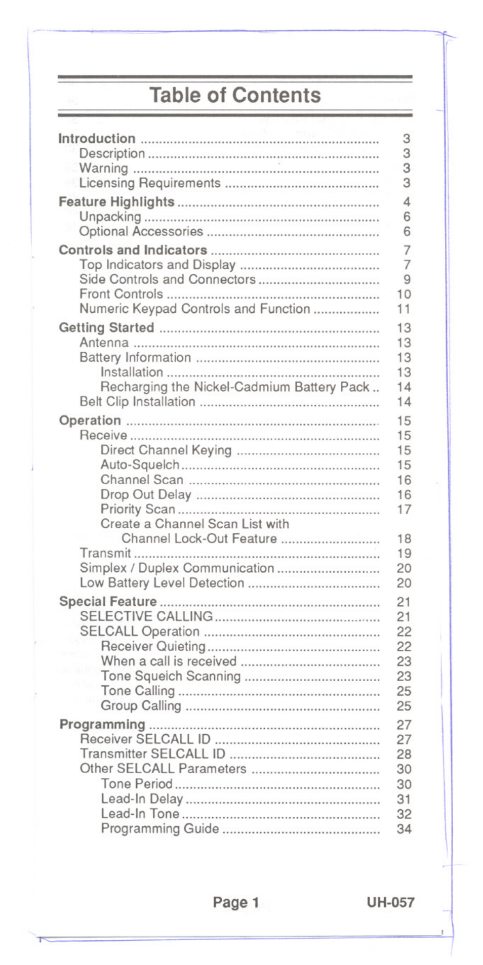 Uniden UH-057 User Manual | Page 3 / 44