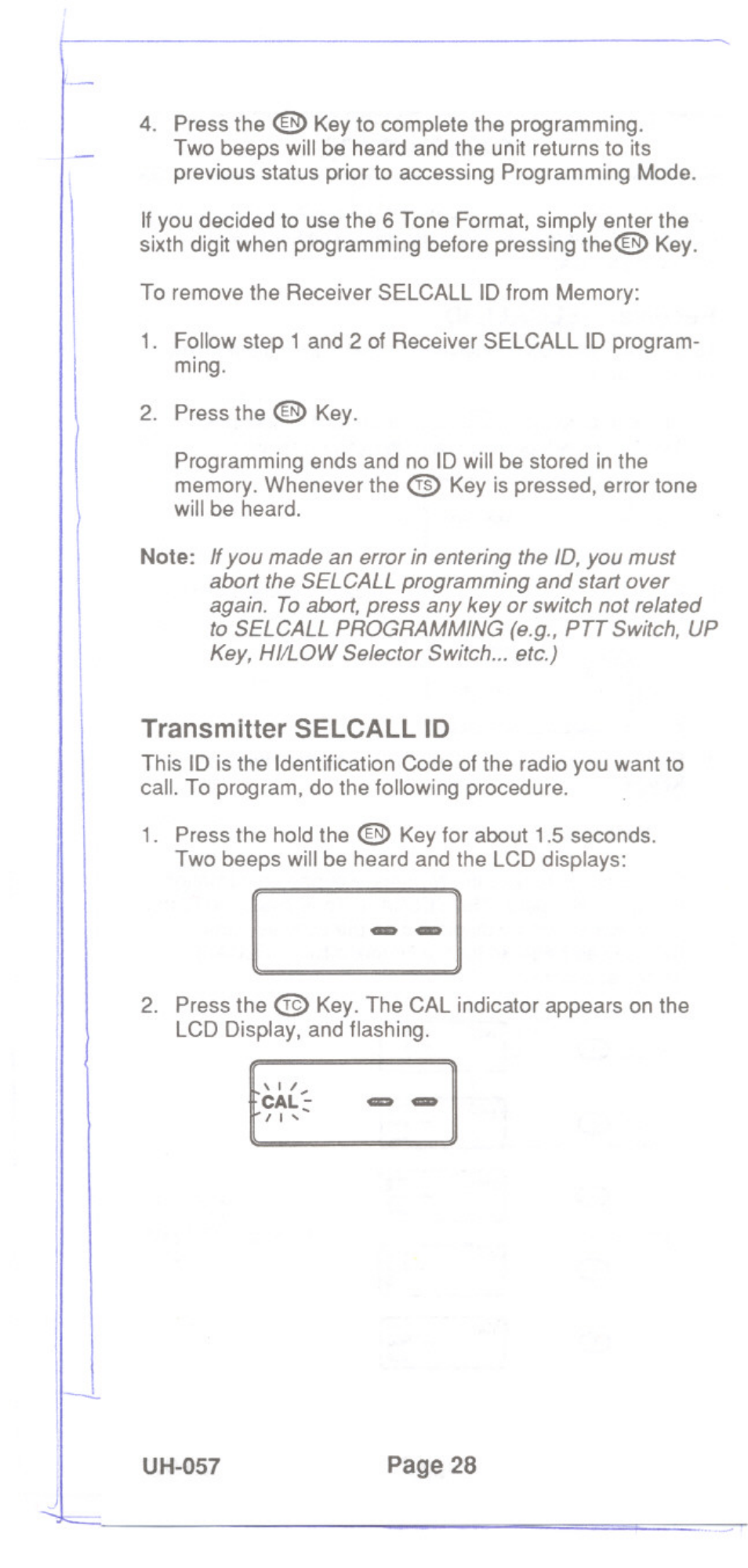 Transmitter selcall id | Uniden UH-057 User Manual | Page 30 / 44