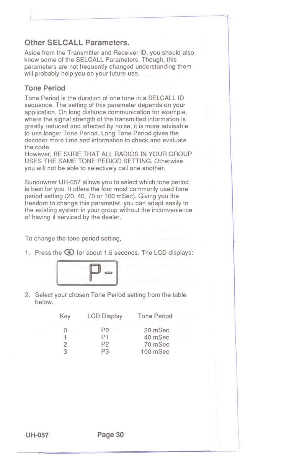 Other selcall parameters, Tone period | Uniden UH-057 User Manual | Page 32 / 44