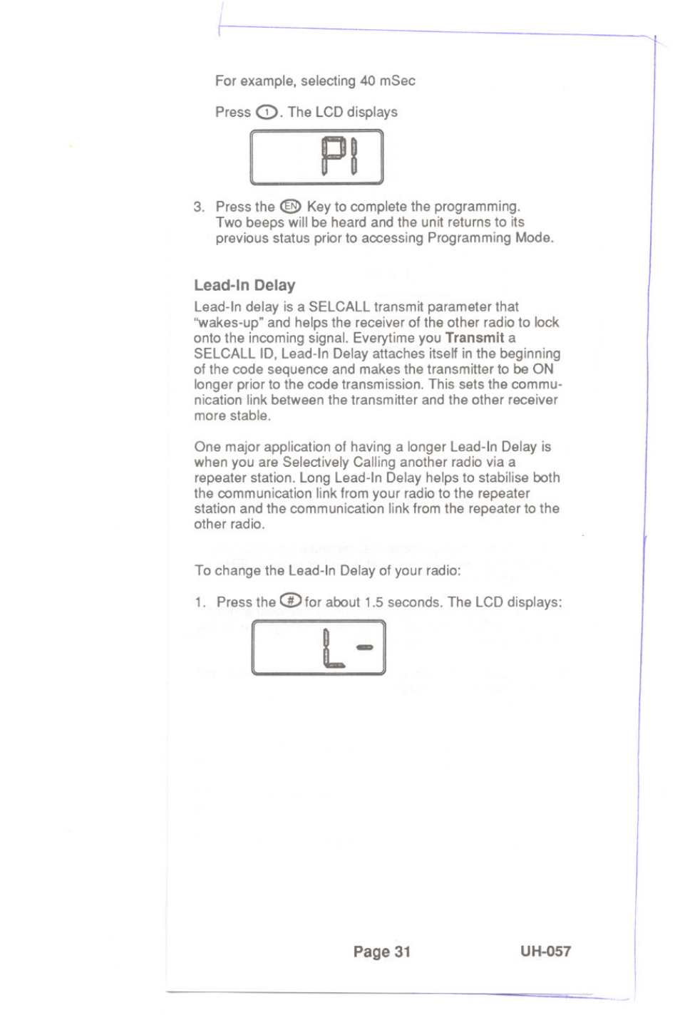 Lead-in delay | Uniden UH-057 User Manual | Page 33 / 44