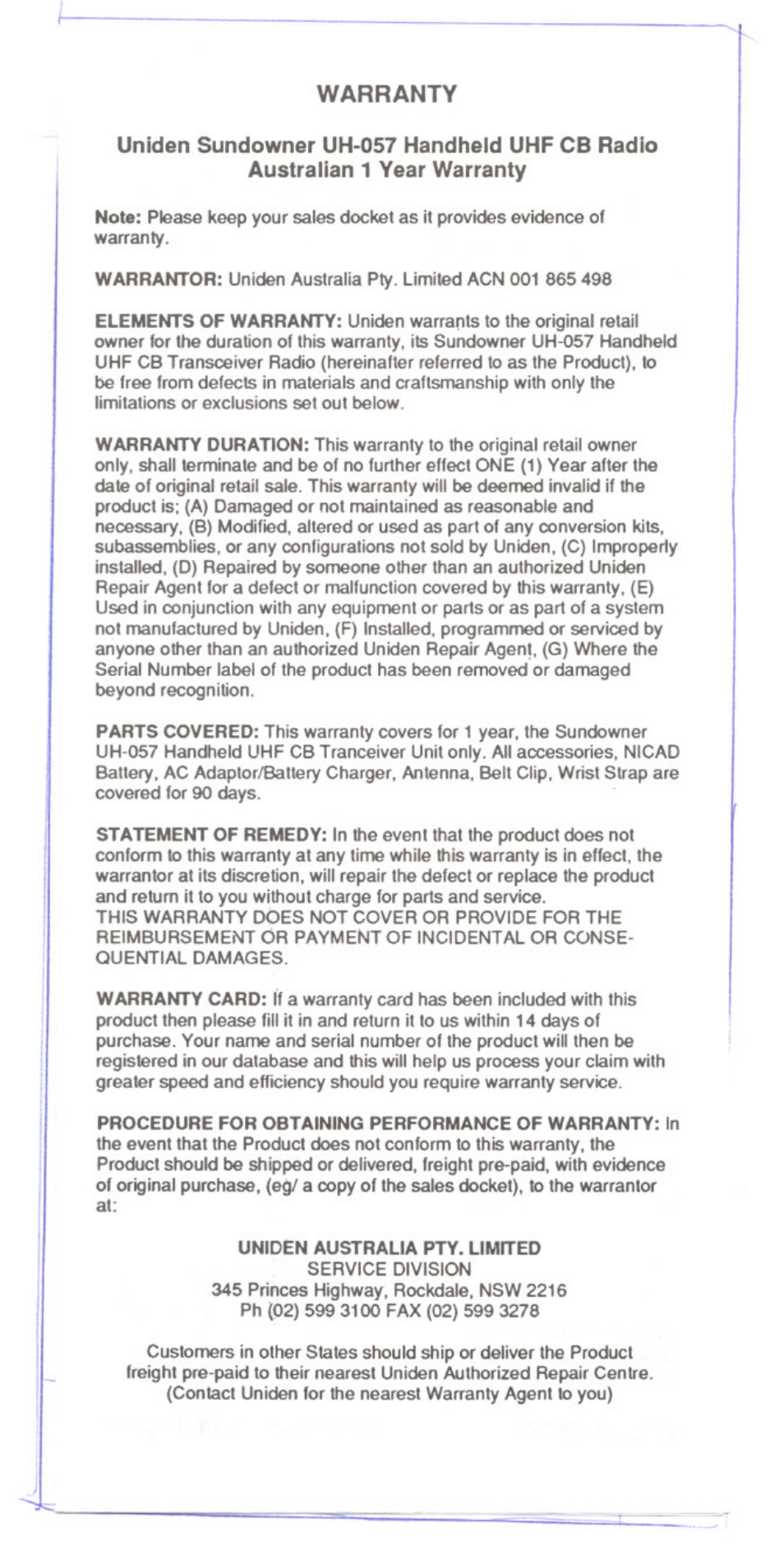 Uniden UH-057 User Manual | Page 43 / 44