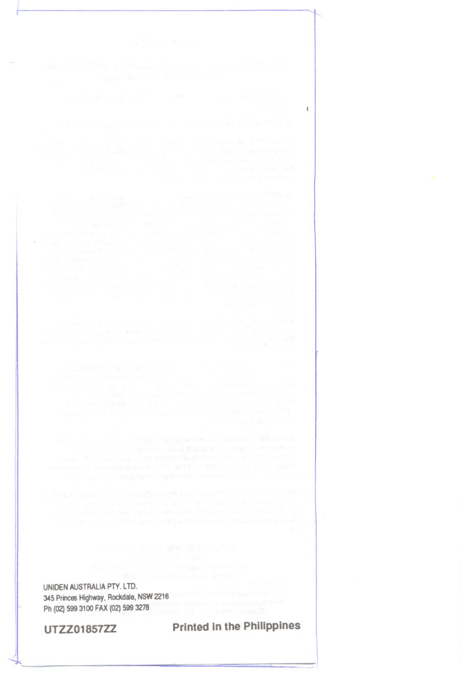 Printed in the philippines | Uniden UH-057 User Manual | Page 44 / 44