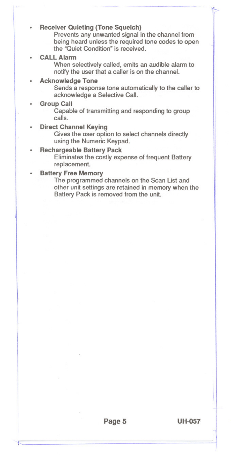 Page 5 uh-057 | Uniden UH-057 User Manual | Page 7 / 44