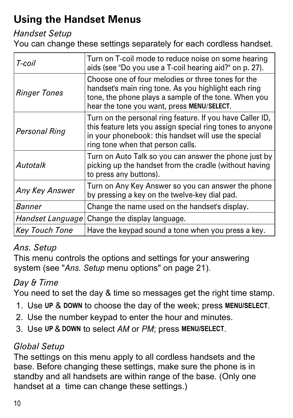 Using the handset menus | Uniden DECT2188 Series User Manual | Page 12 / 36