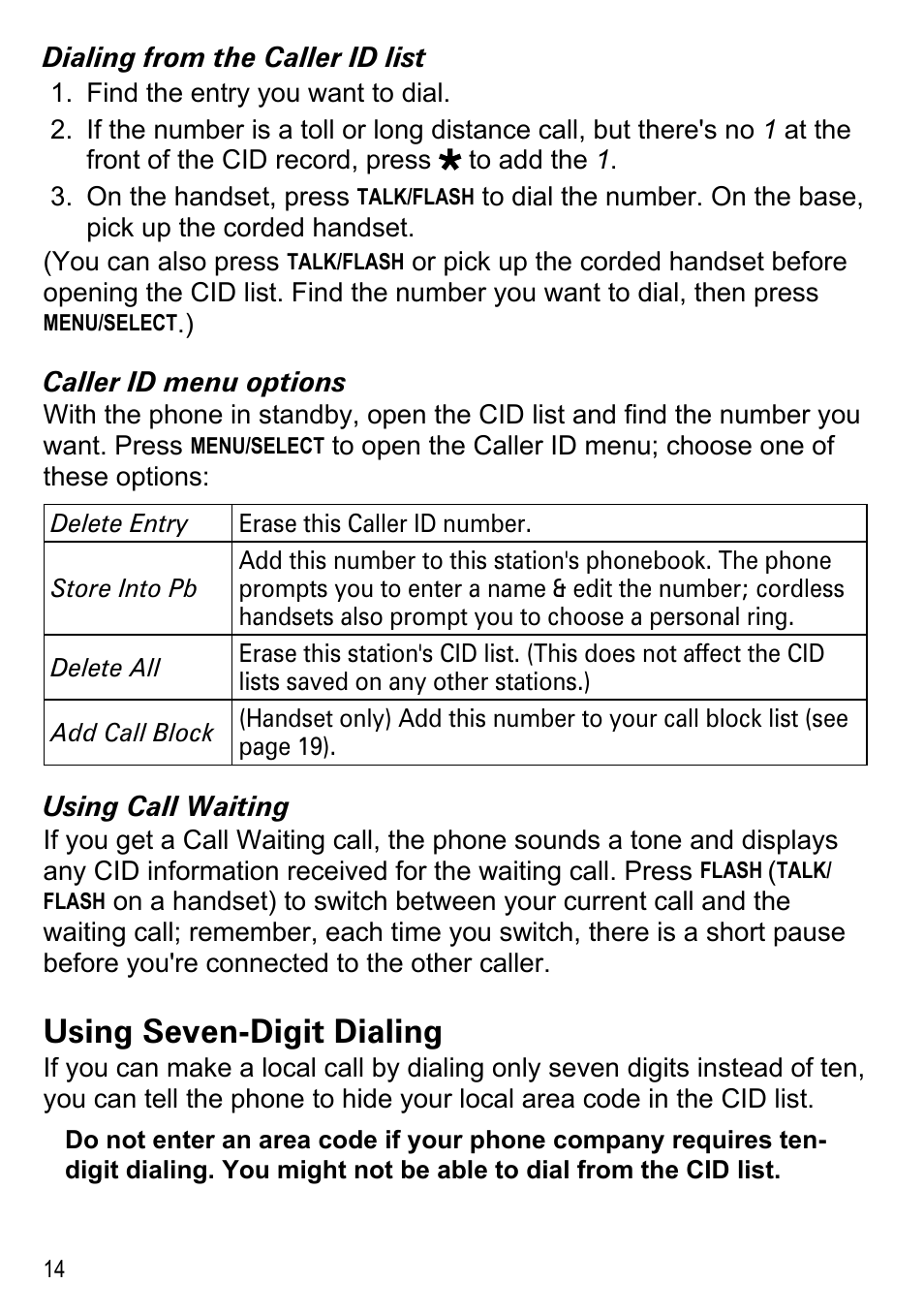 Using seven-digit dialing | Uniden DECT2188 Series User Manual | Page 16 / 36