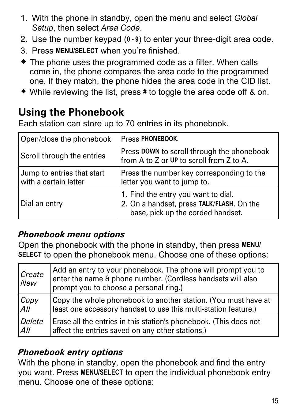 Using the phonebook | Uniden DECT2188 Series User Manual | Page 17 / 36