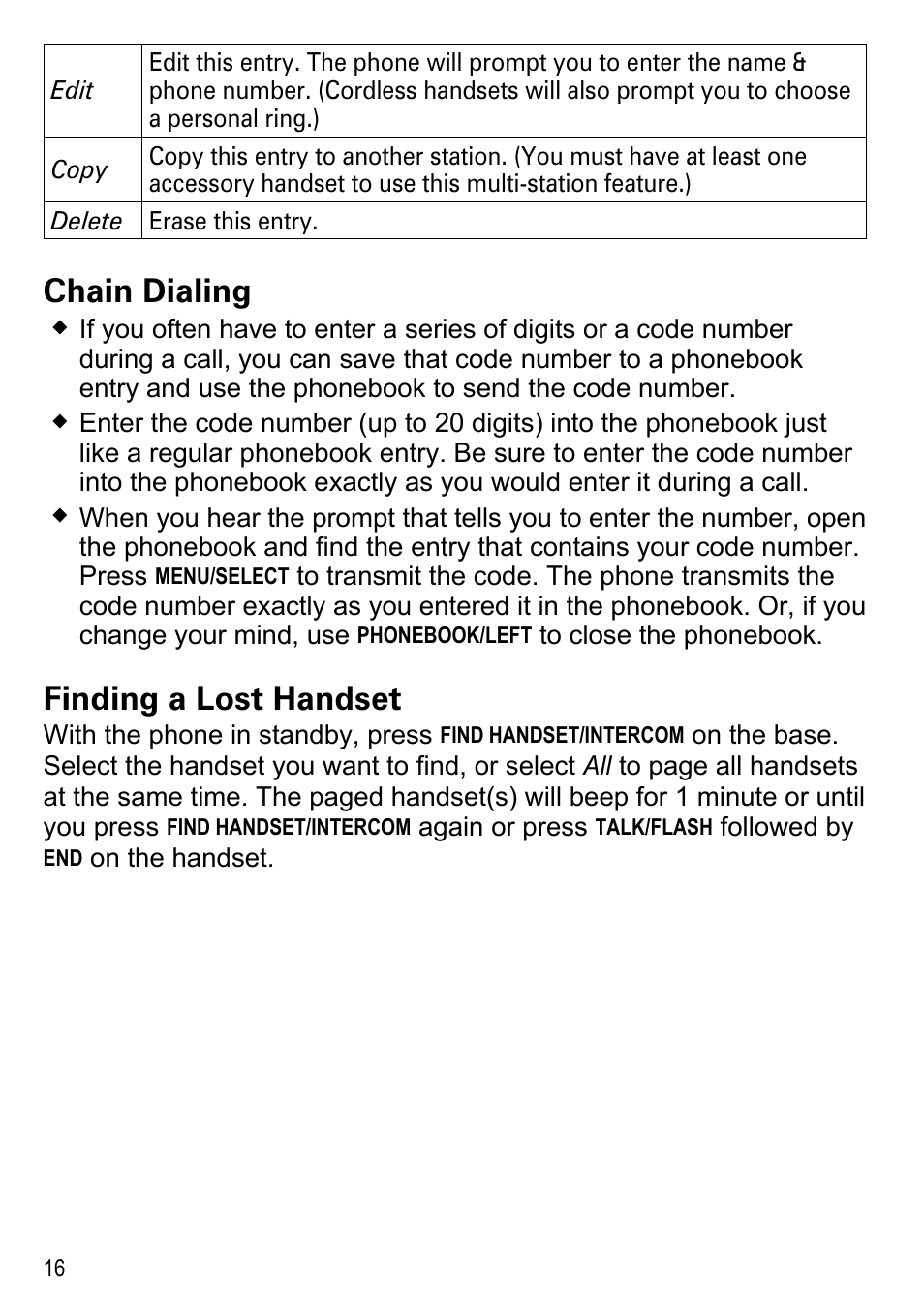 Chain dialing, Finding a lost handset | Uniden DECT2188 Series User Manual | Page 18 / 36