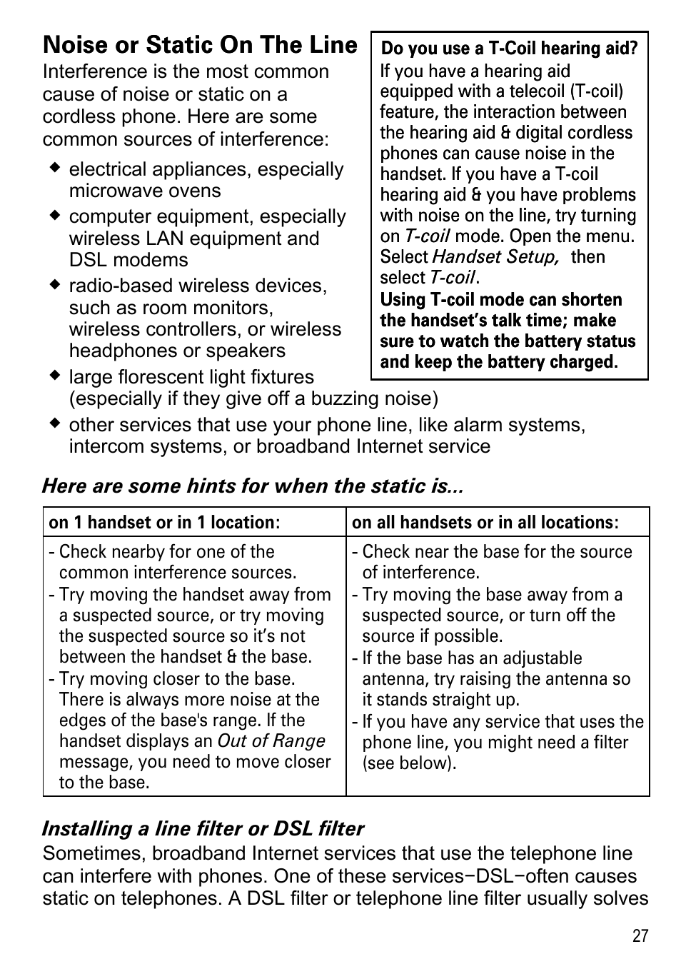 Noise or static on the line | Uniden DECT2188 Series User Manual | Page 29 / 36