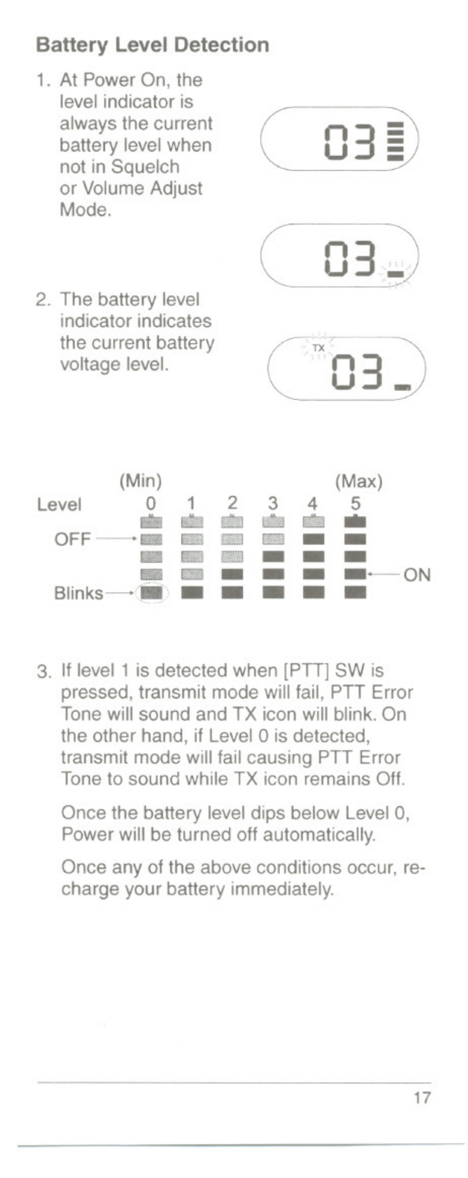Battery level detection | Uniden UH054A User Manual | Page 20 / 27