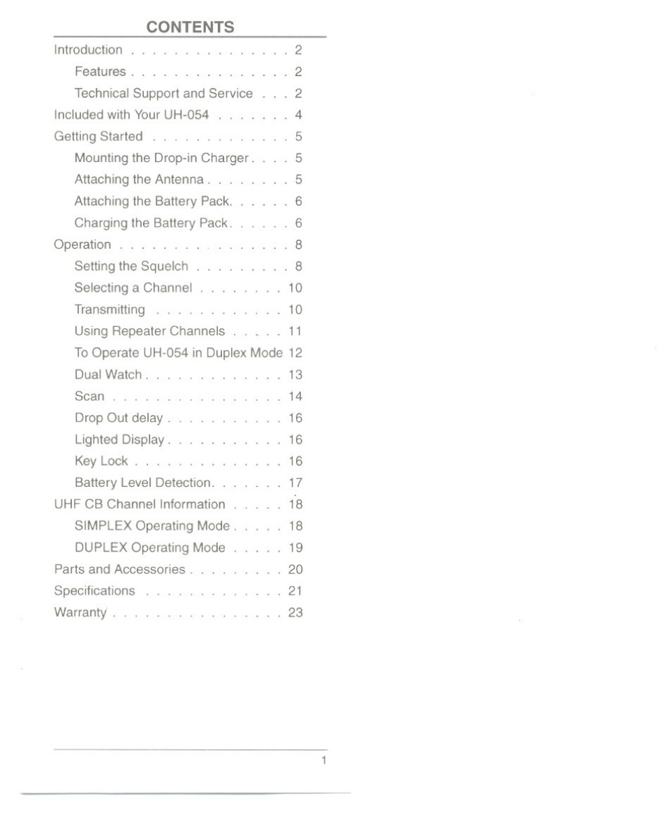 Uniden UH054A User Manual | Page 4 / 27
