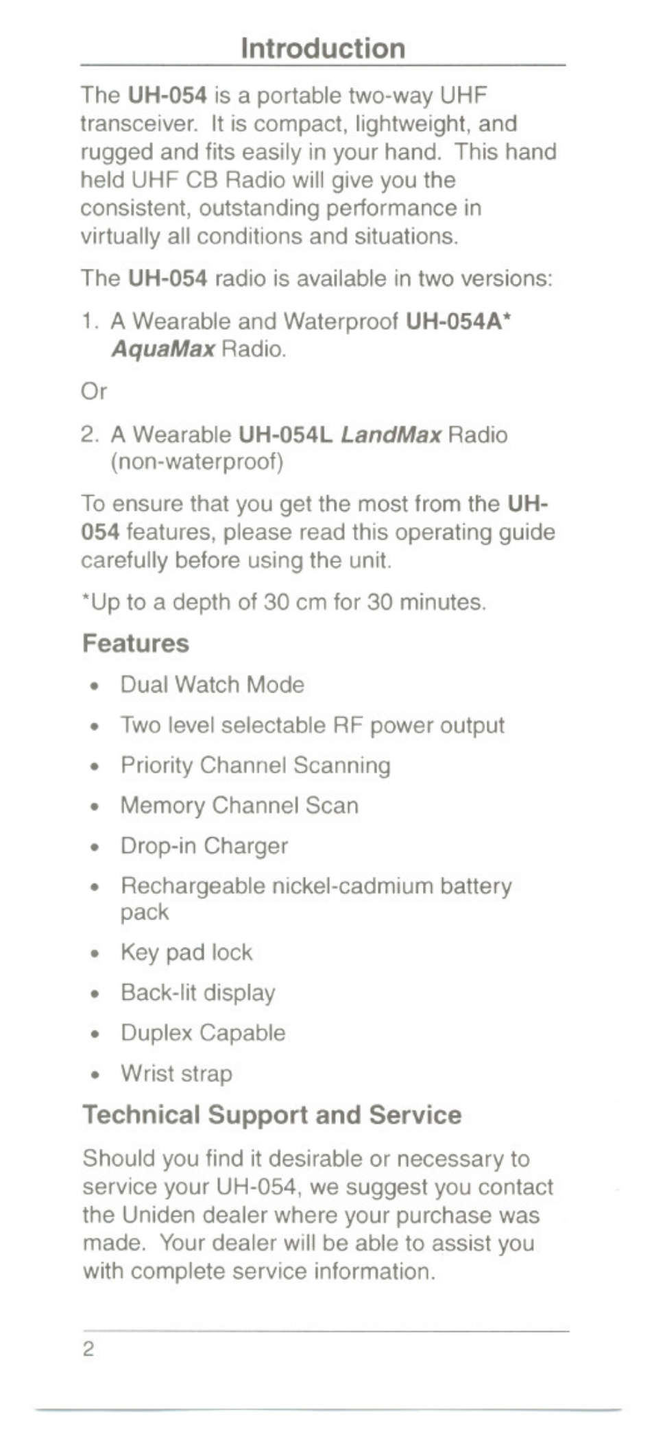 Introduction | Uniden UH054A User Manual | Page 5 / 27