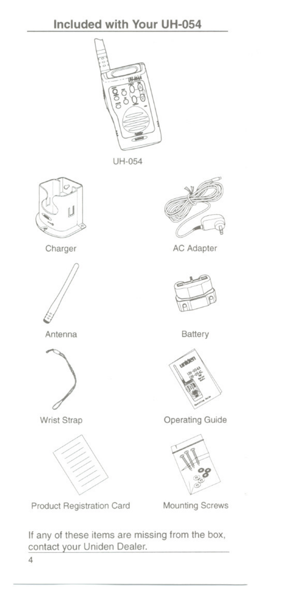 Included with your uh-054 | Uniden UH054A User Manual | Page 7 / 27