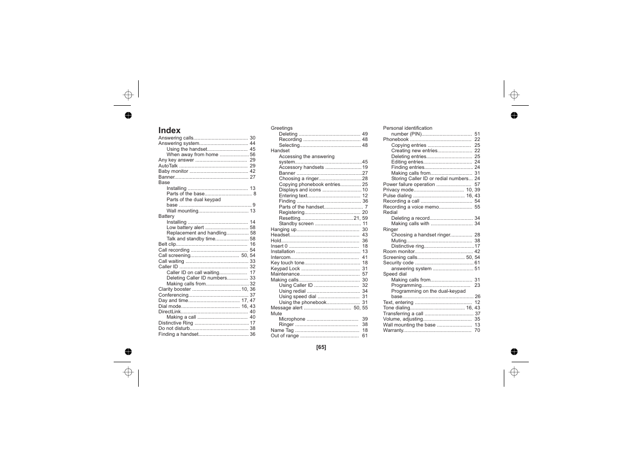 Index | Uniden DSS3455+1 User Manual | Page 66 / 72