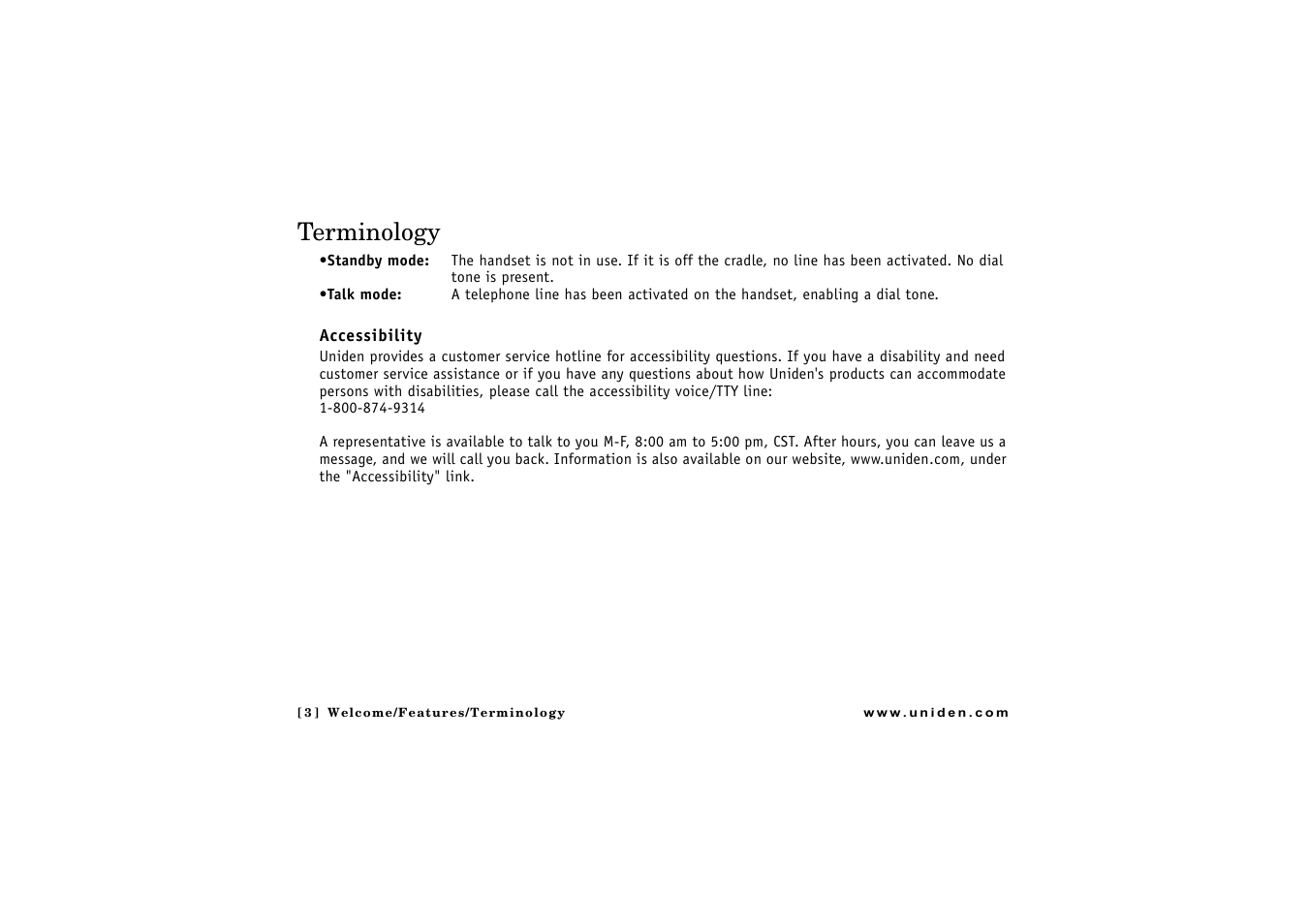 Terminology | Uniden CLX475 User Manual | Page 4 / 92