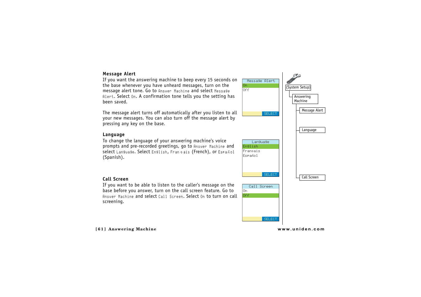 Uniden CLX475 User Manual | Page 62 / 92