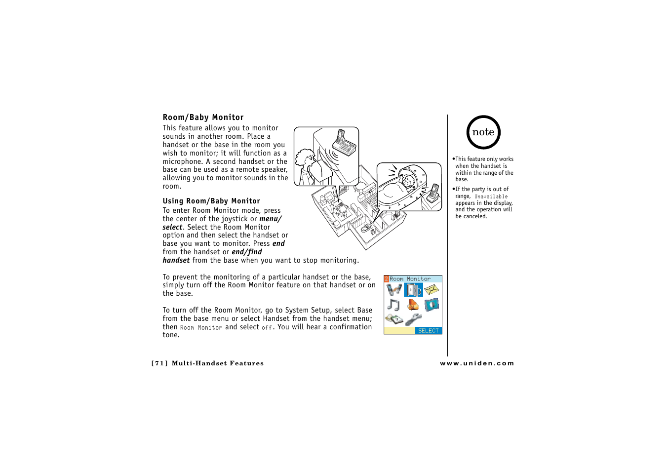 Room/baby monitor | Uniden CLX475 User Manual | Page 72 / 92