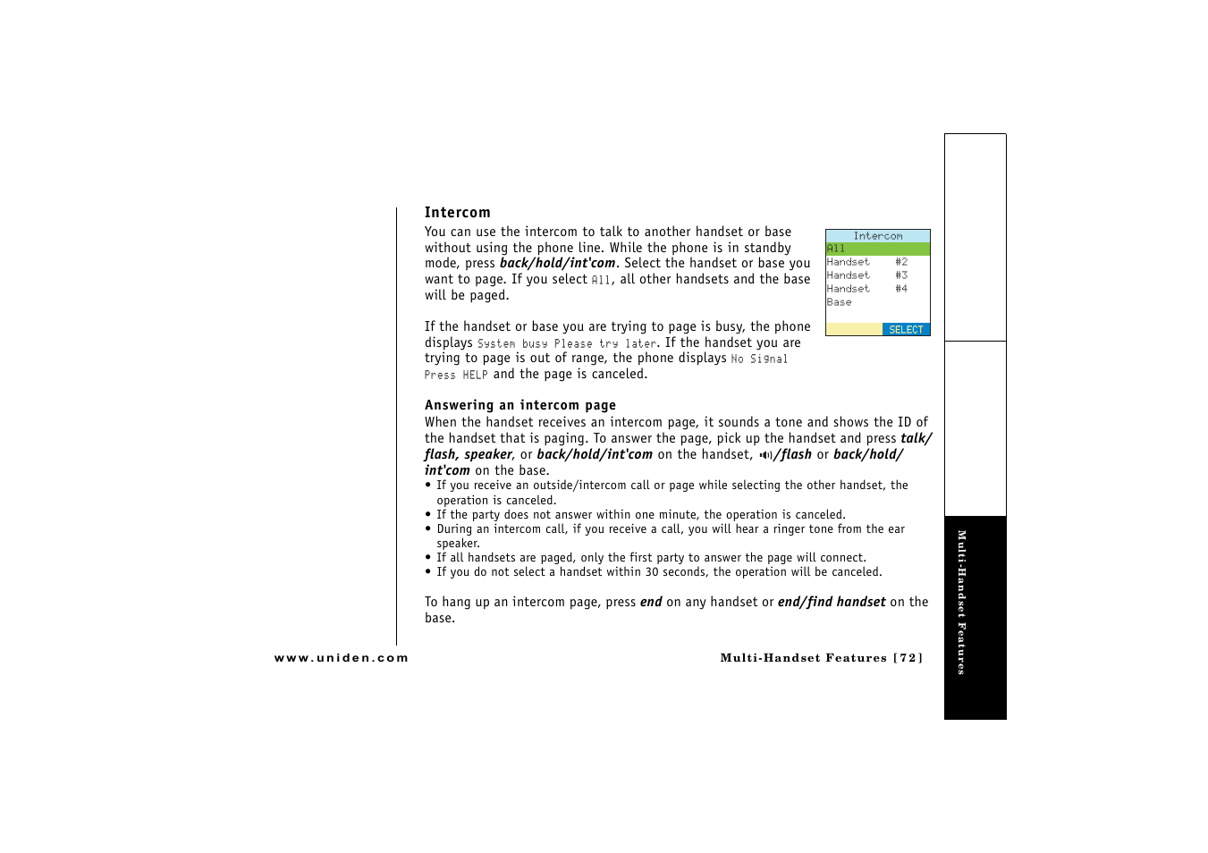Intercom | Uniden CLX475 User Manual | Page 73 / 92