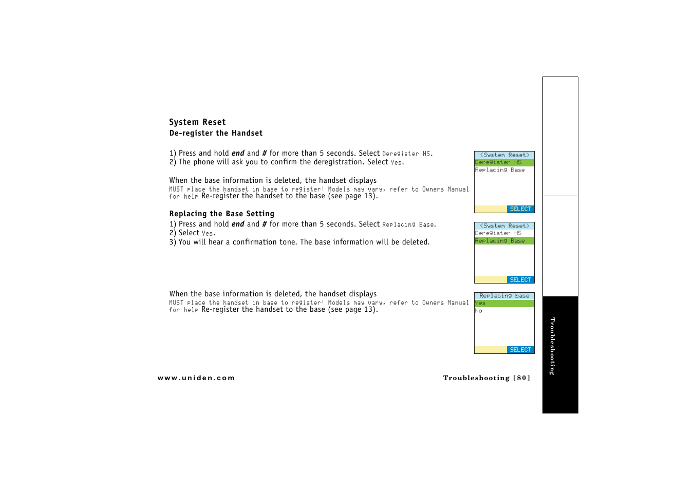 System reset | Uniden CLX475 User Manual | Page 81 / 92