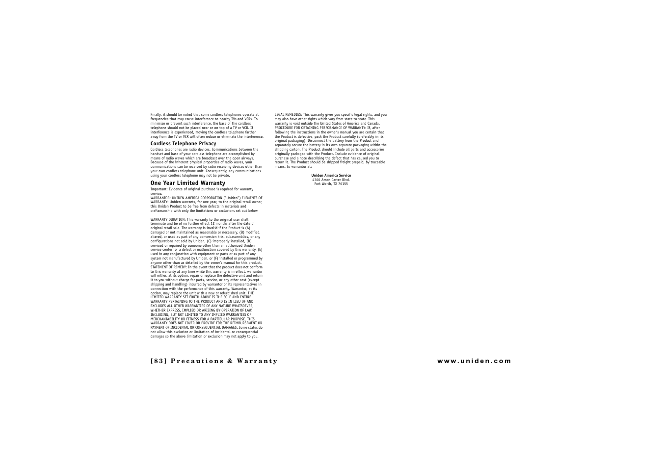 Uniden CLX475 User Manual | Page 84 / 92