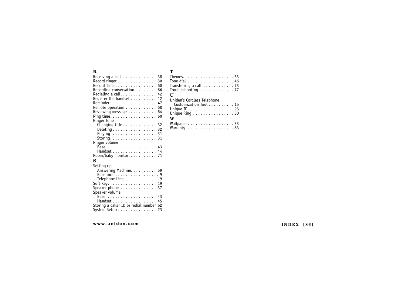 Uniden CLX475 User Manual | Page 87 / 92