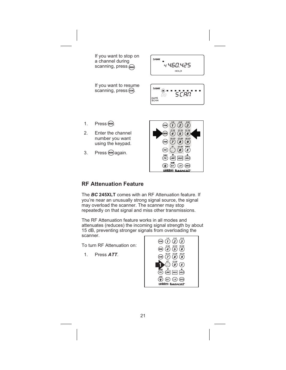 Rf attenuation feature 21, Rf attenuation feature | Uniden BC 245XLT User Manual | Page 21 / 90