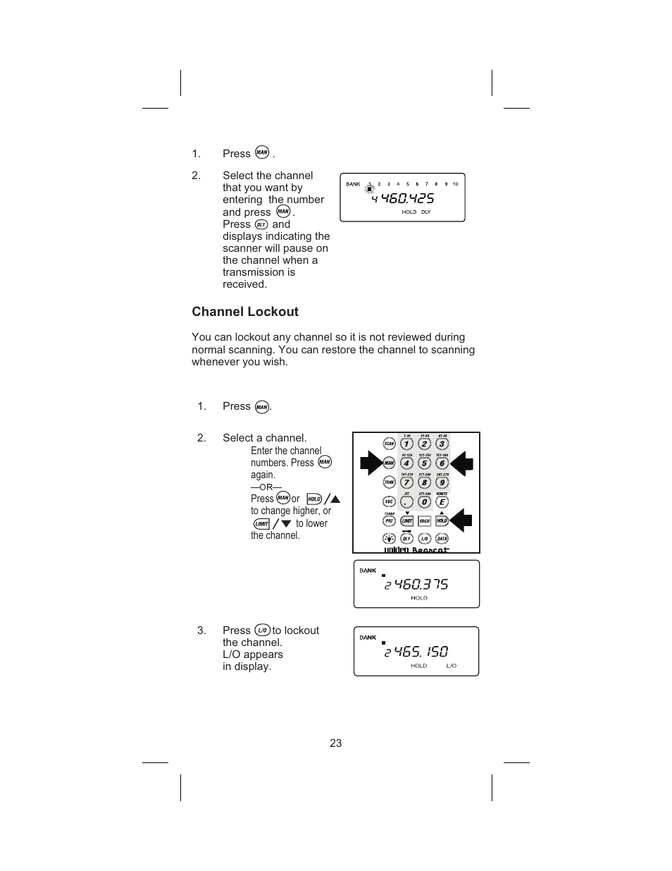 Channel lockout 23, Channel lockout | Uniden BC 245XLT User Manual | Page 23 / 90