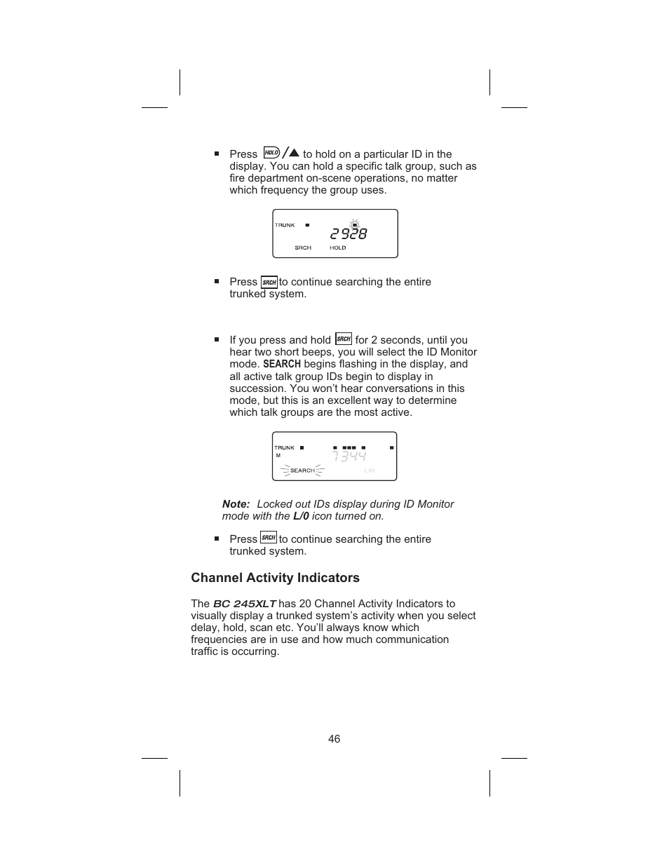 Channel activity indicators 46, Channel activity indicators | Uniden BC 245XLT User Manual | Page 46 / 90