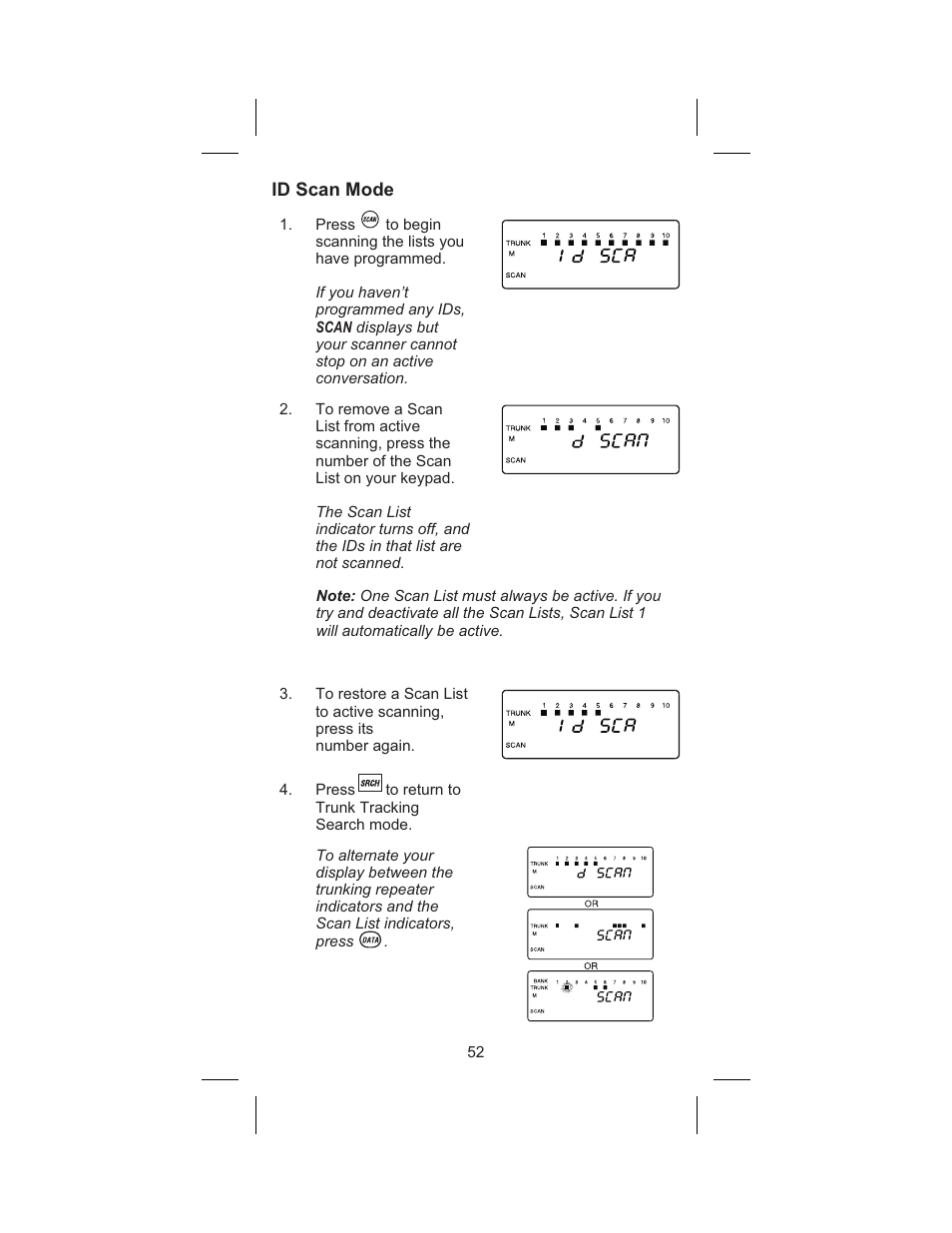 Id scan mode 52, Id scan mode | Uniden BC 245XLT User Manual | Page 52 / 90