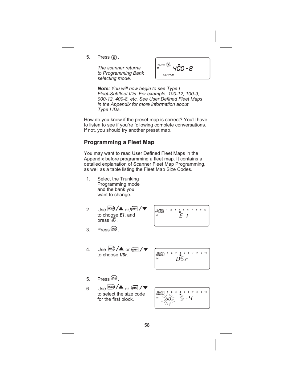 Programming a fleet map 58 | Uniden BC 245XLT User Manual | Page 58 / 90