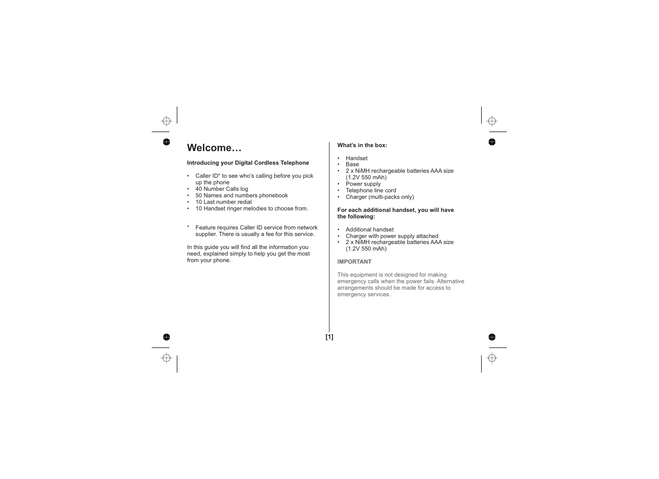 Welcome | Uniden DECT1725 User Manual | Page 2 / 44