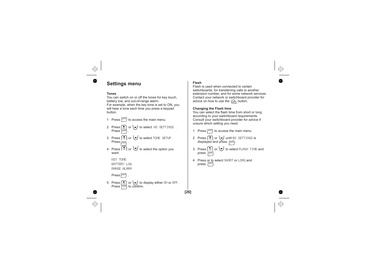 Settings menu | Uniden DECT1725 User Manual | Page 27 / 44
