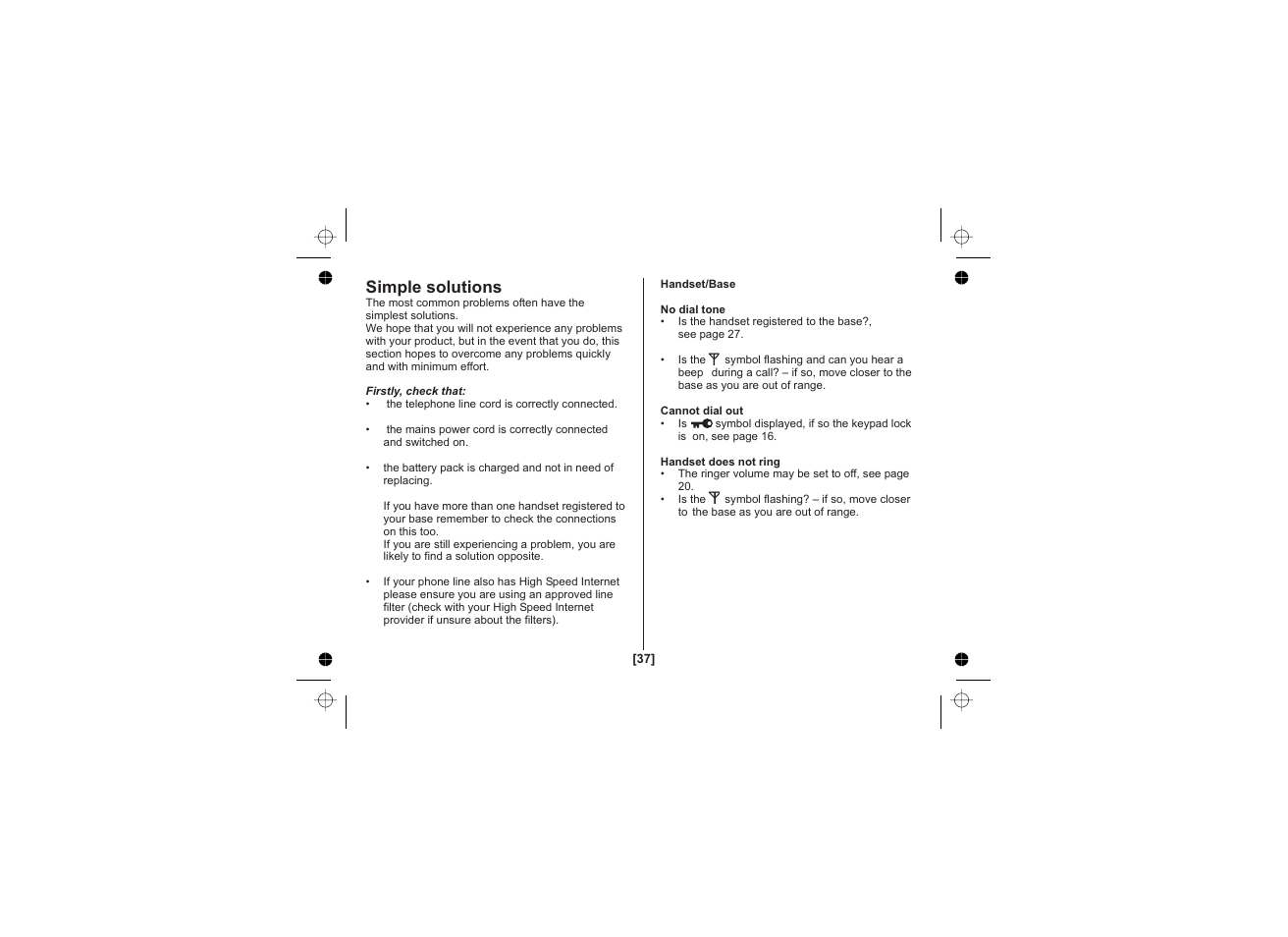 Simple solutions | Uniden DECT1725 User Manual | Page 38 / 44