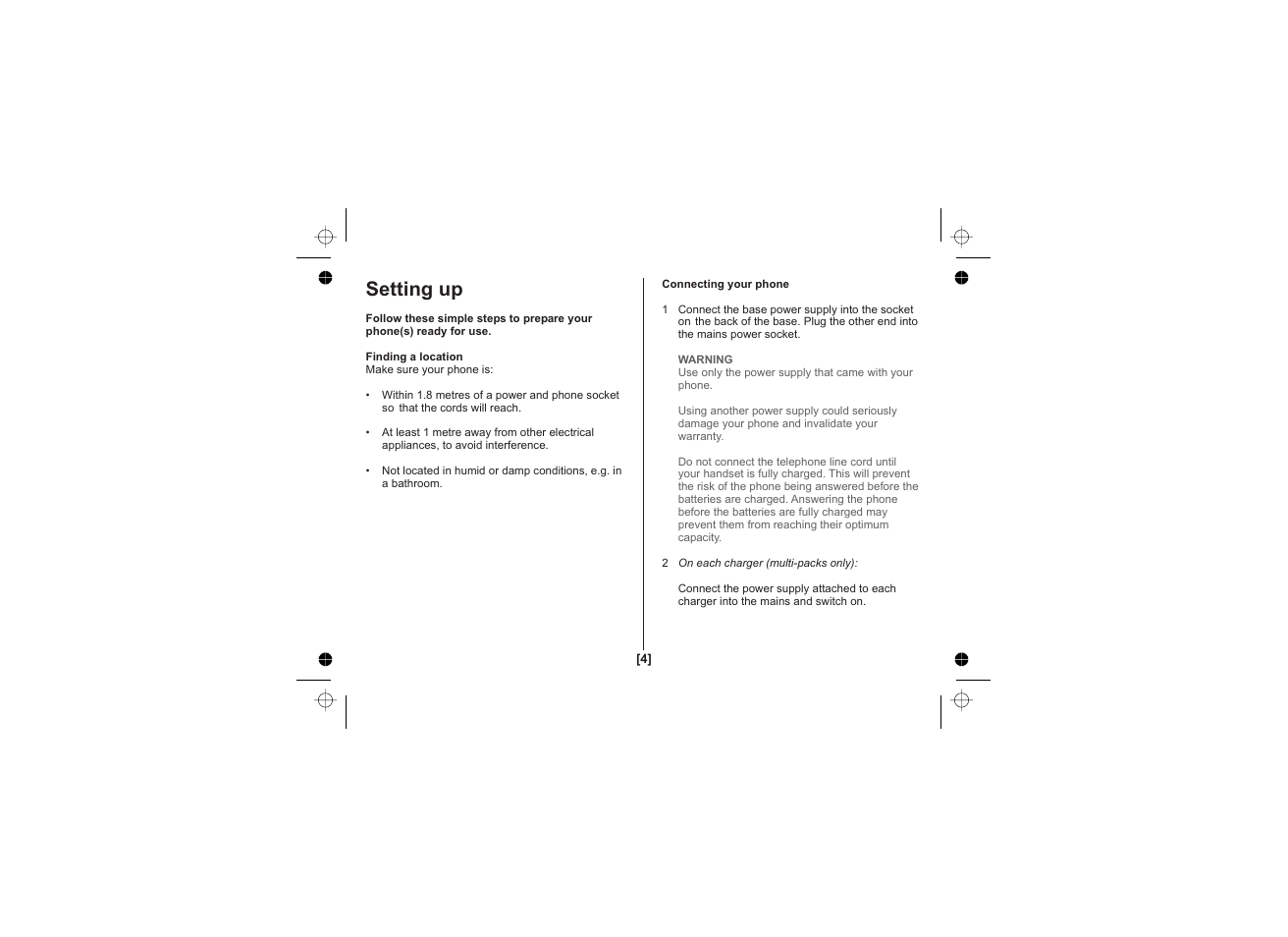 Setting up | Uniden DECT1725 User Manual | Page 5 / 44